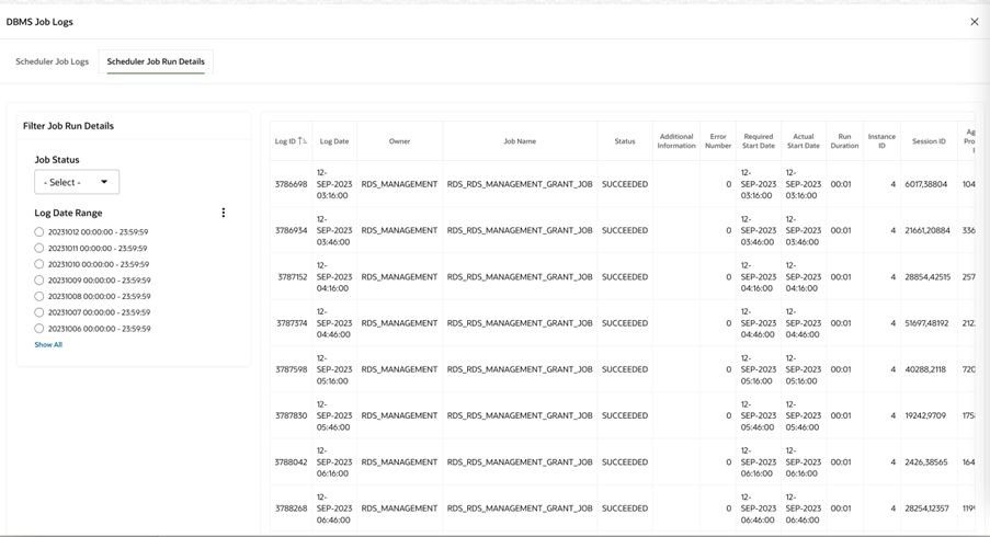DBMS Scheduler Job Run Details DBMS Scheduler Job Run Details