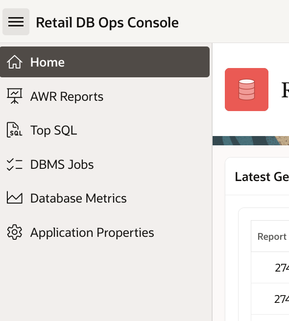 DB Ops Console Menu DB Ops Console Menu