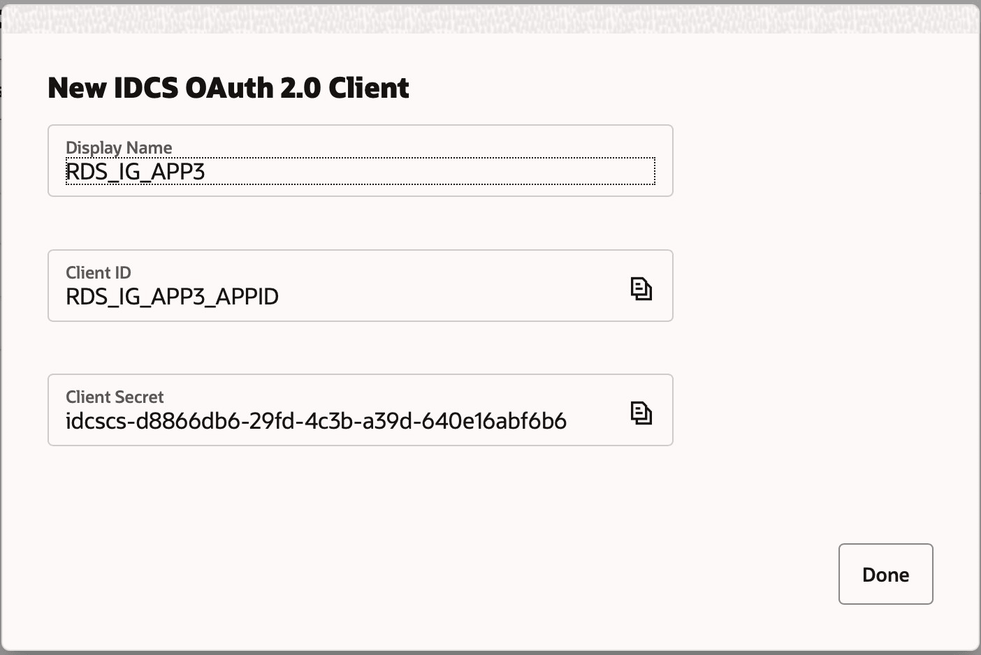 New IDCS OAuth 2.0 Client