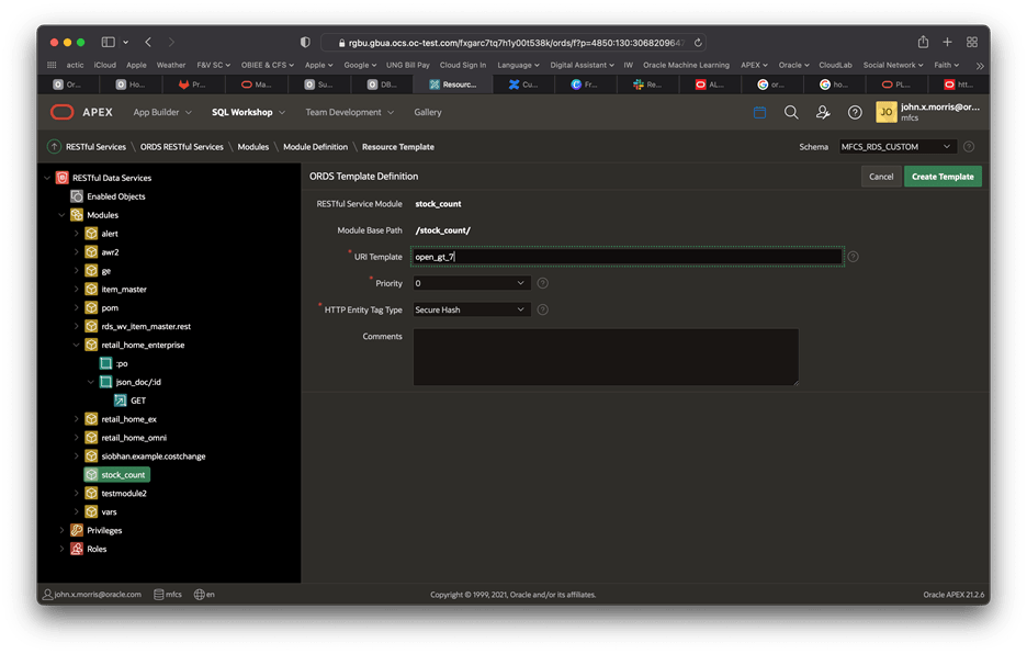create URI template screen create URI template screen
