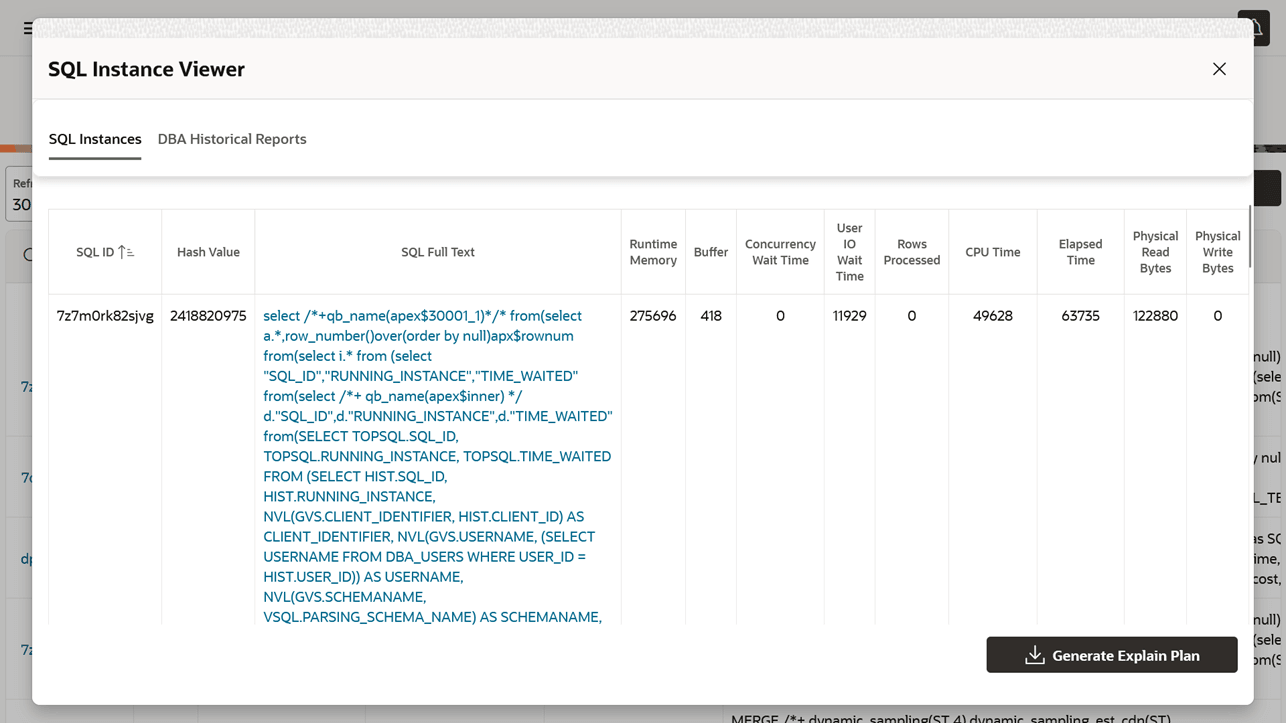 Top SQL - Generate Explain Plan Top SQL - Generate Explain Plan