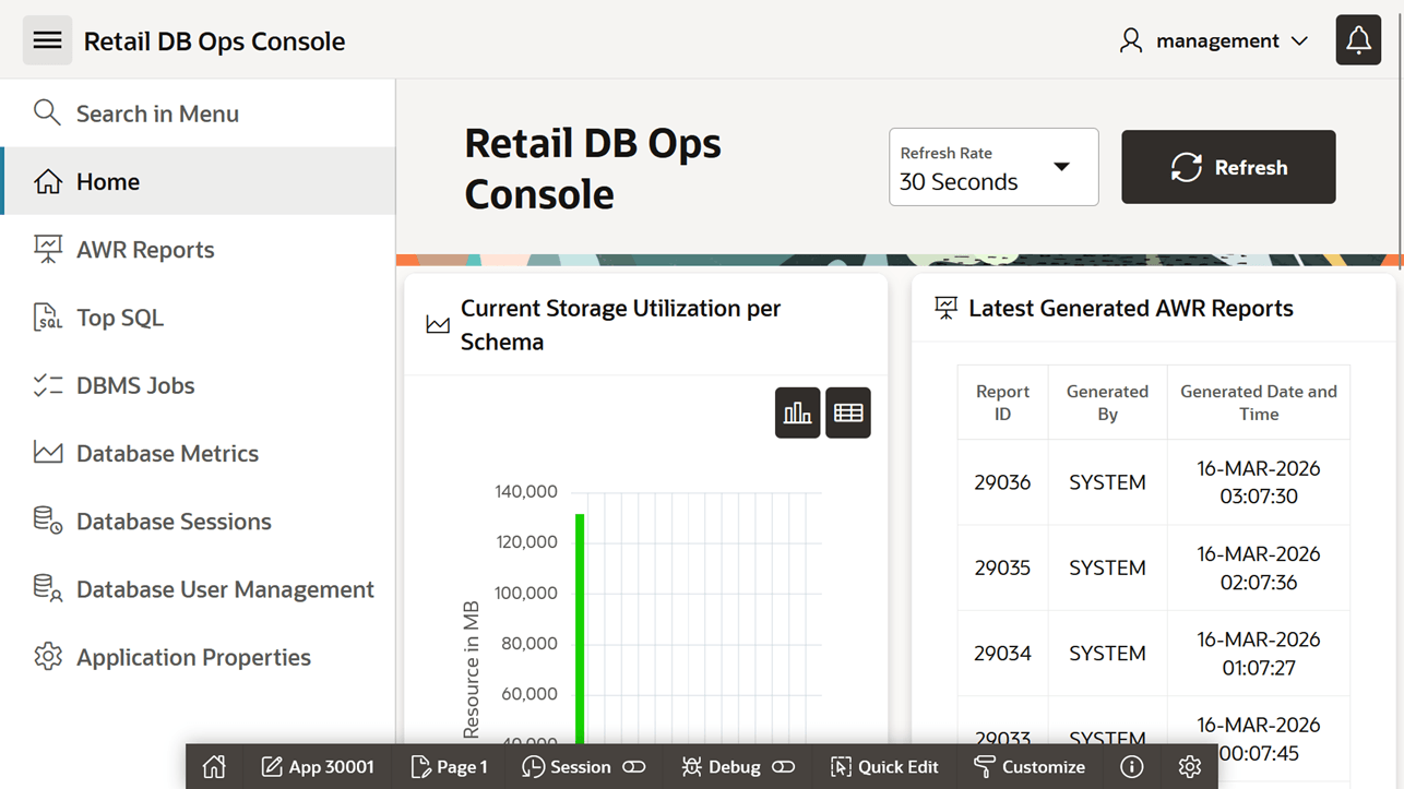 DB Ops Console Menu DB Ops Console Menu