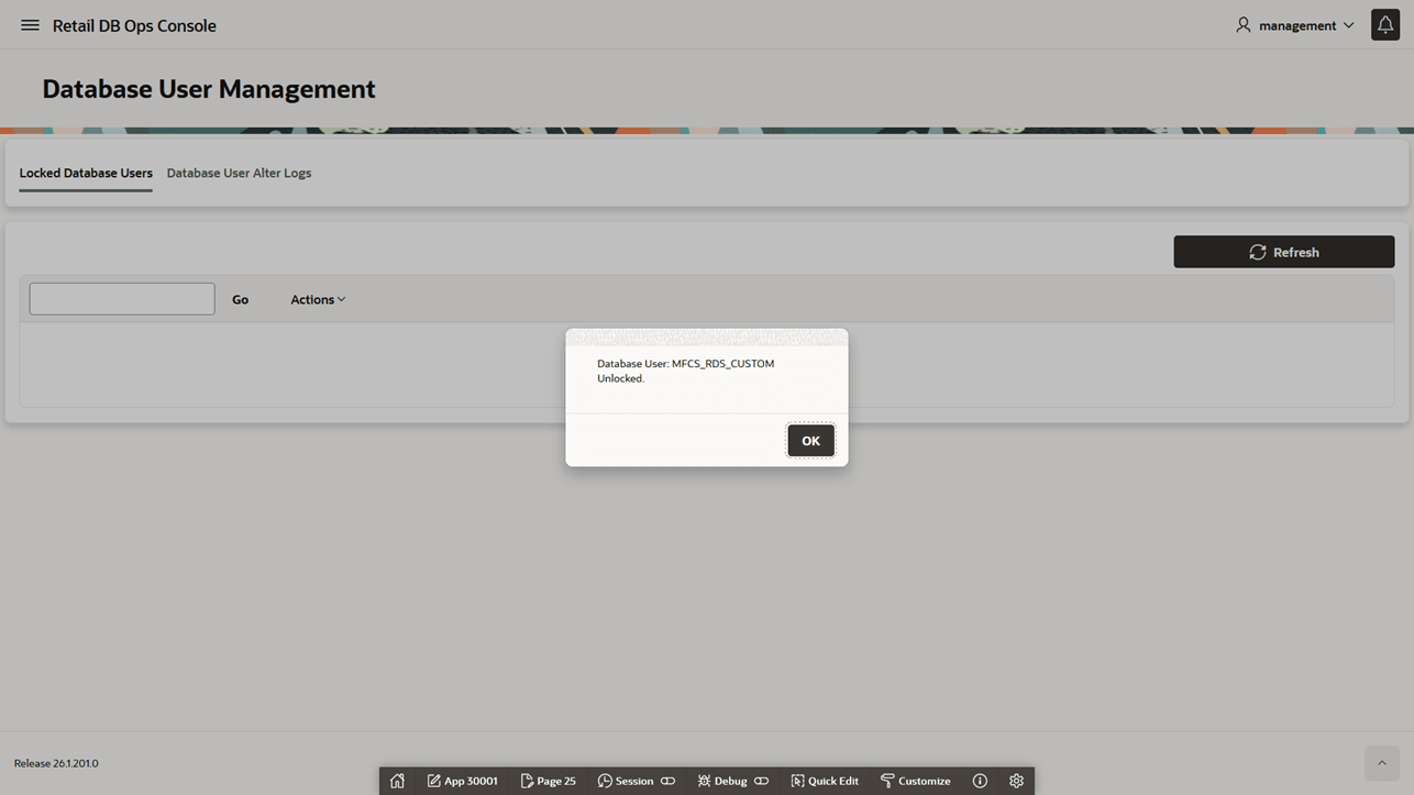 Unlock Database User Status Unlock Database User Status