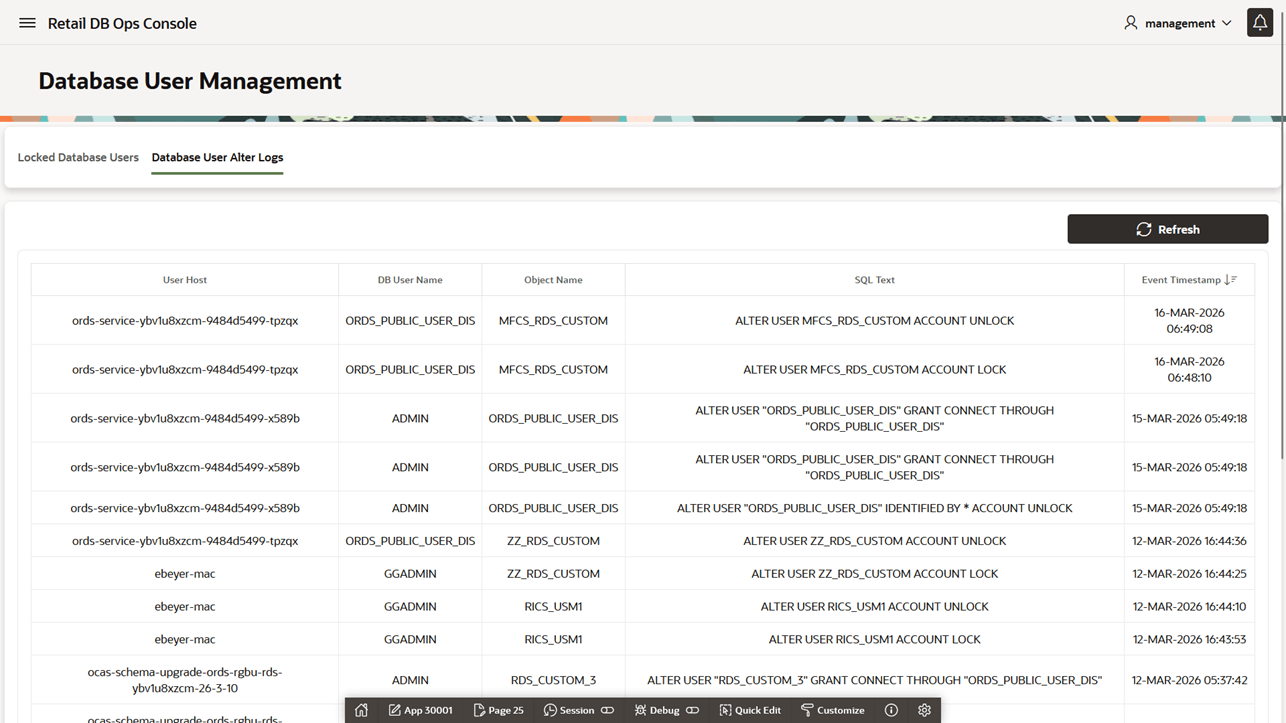 Database User Management - Database User Alter Logs Database User Management - Database User Alter Logs