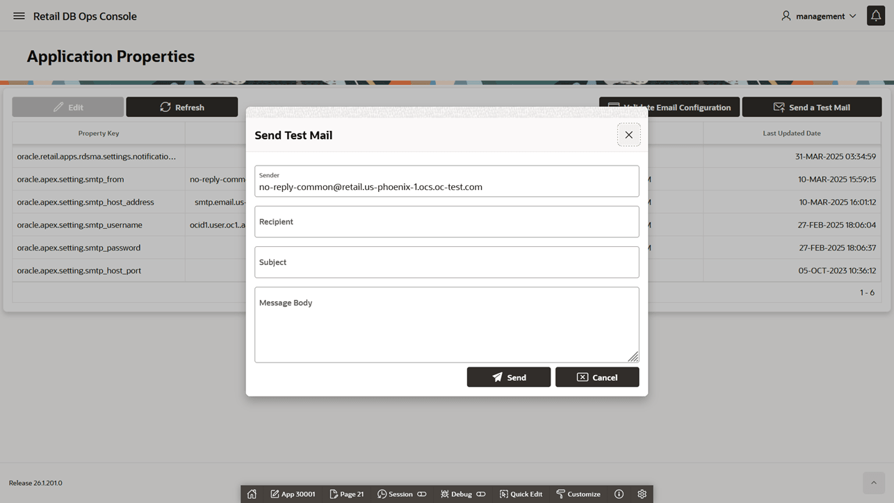 Application Properties - Send a Test Email Application Properties - Send a Test Email