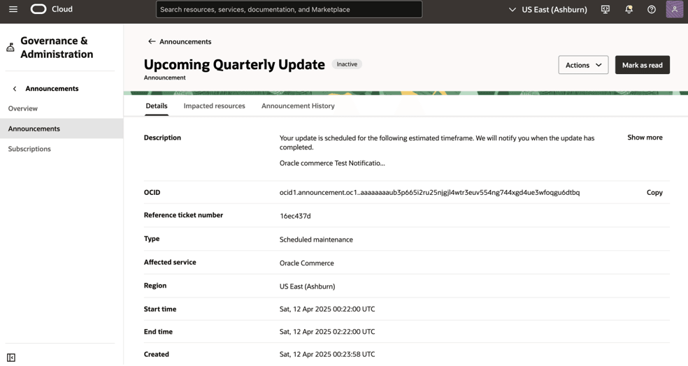 Announcement details