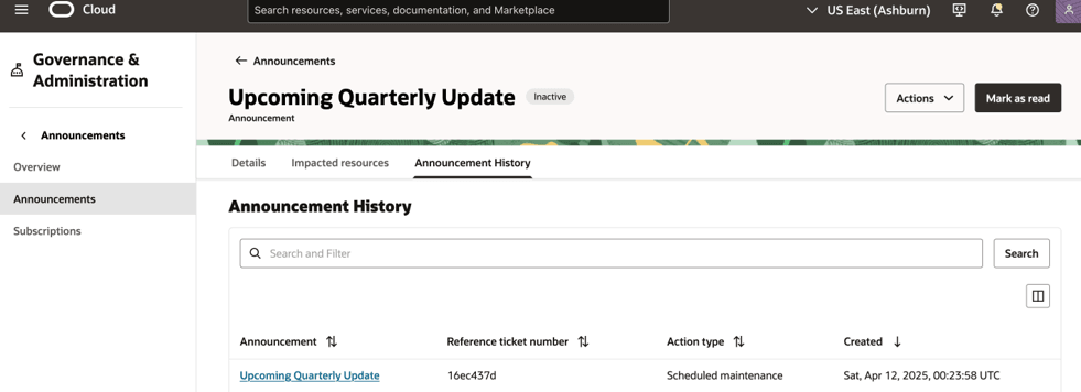 Announcement history