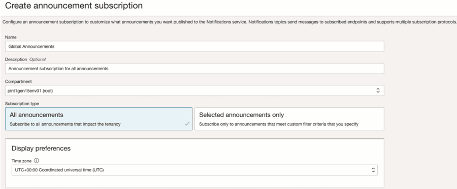Create announcement subscription