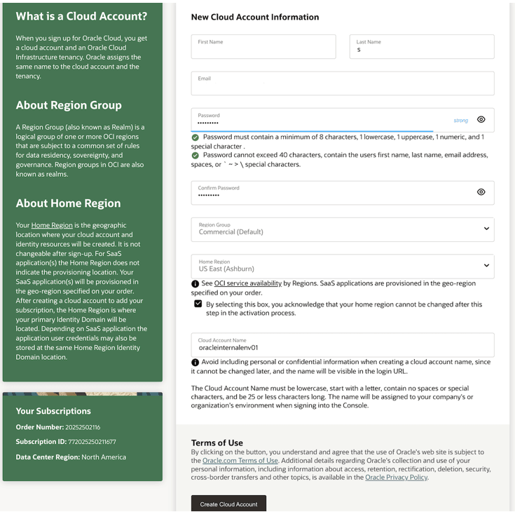 Create cloud account Create cloud account