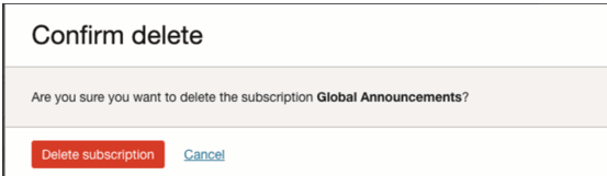 Delete announcement subscription Delete announcement subscription