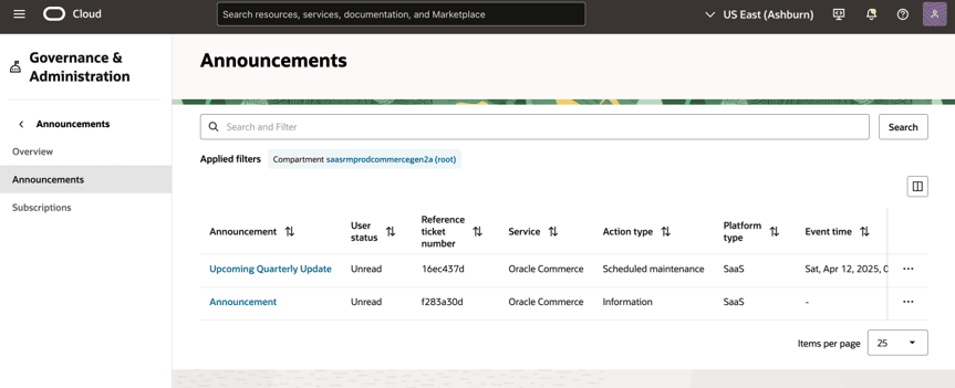 List of announcements