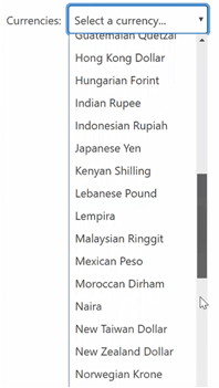 Select a currency example