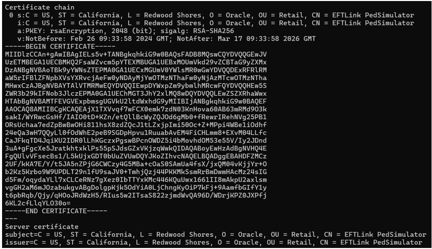 This image shows an example of a terminal certificate details by inspecting with openssl command.