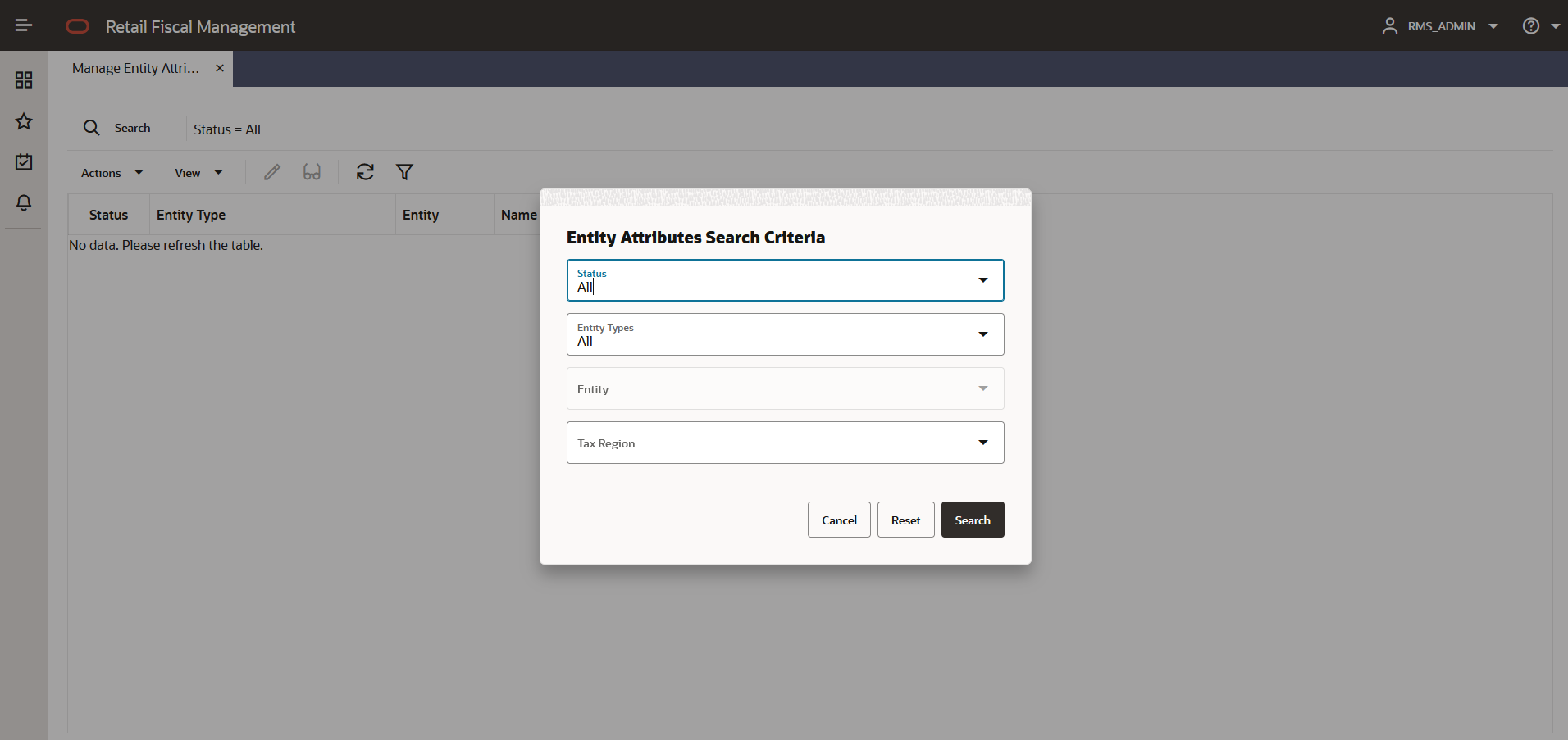 Manage Entity Attributes - Search Manage Entity Attributes - Search