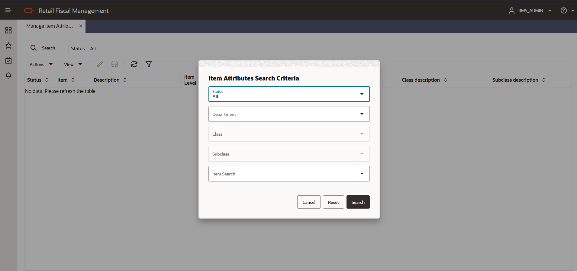 Manage Item Attributes — Search Manage Item Attributes — Search