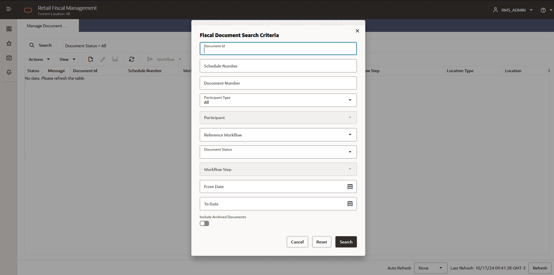 Manage Document Receipt - Search Manage Document Receipt - Search