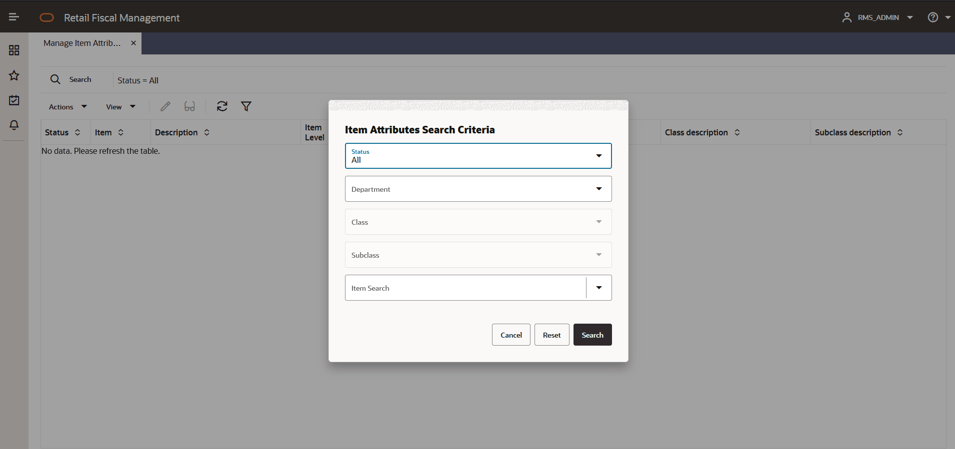Manage Item Attributes — Search Manage Item Attributes — Search