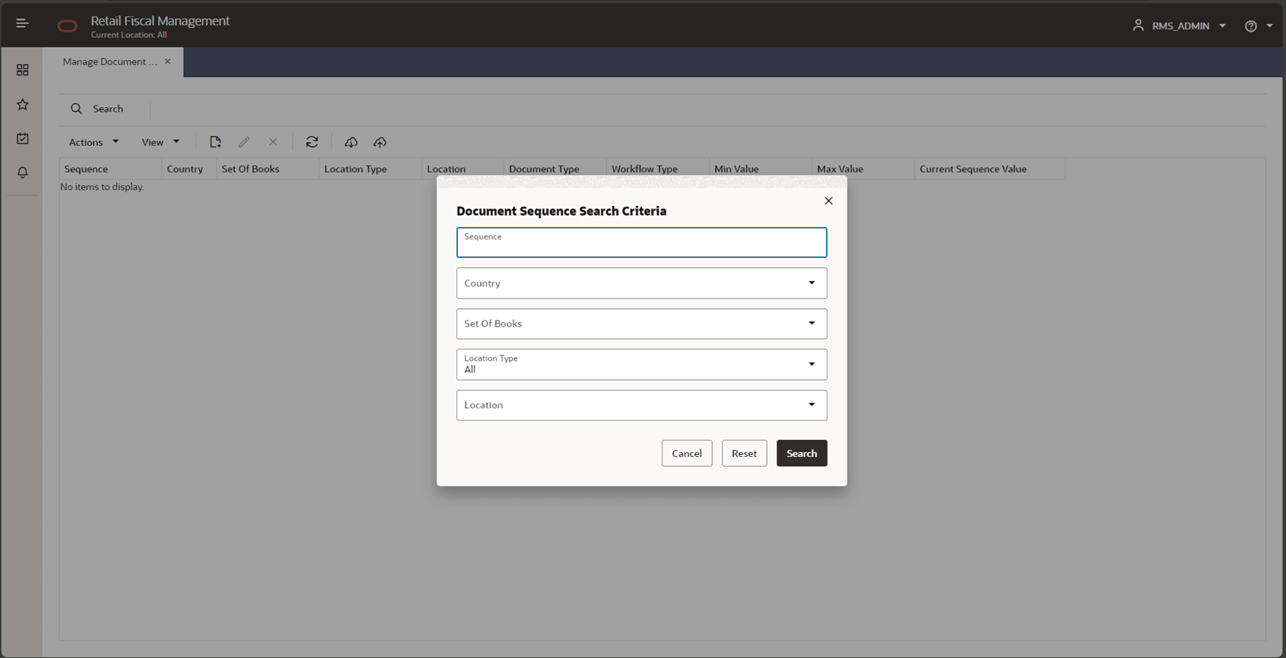 Manage Document Sequence - Search