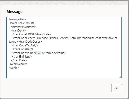 Transaction Code Calculation Test – Result Message Box
