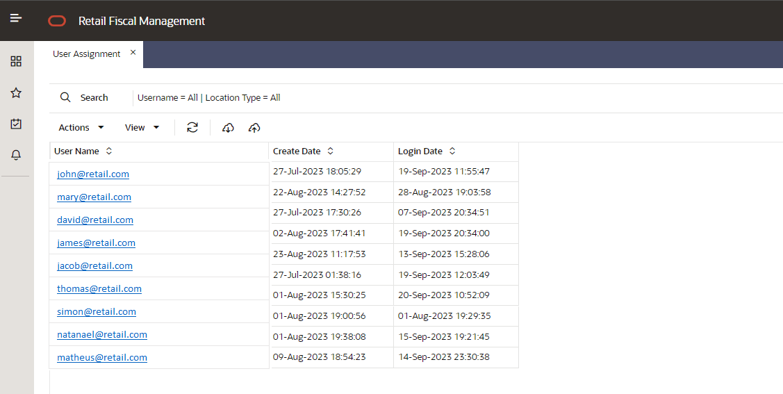 User Assignment screen