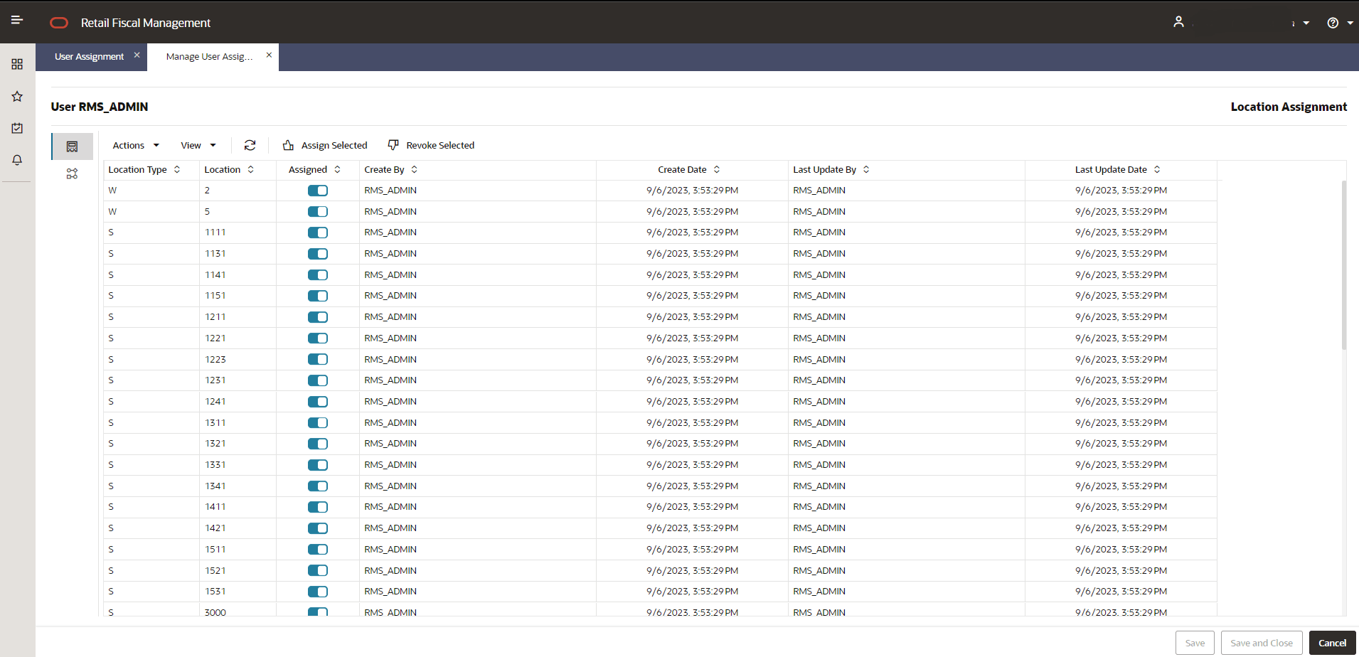 Manage User Assignment – Location Assignment