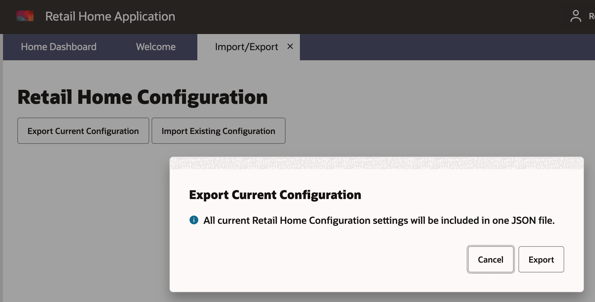 Export Current Configuraton Pop-up Window Export Current Configuraton Pop-up Window
