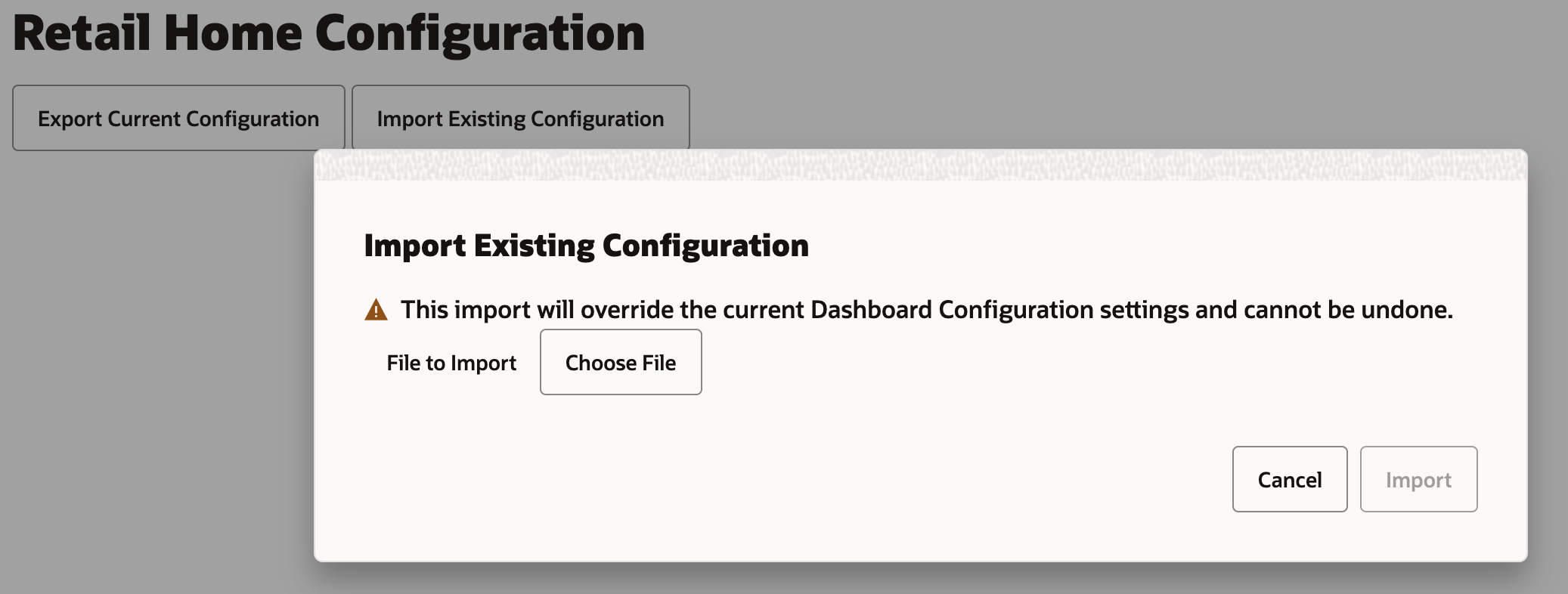 Import Existing Configuration Pop-up Window Import Existing Configuration Pop-up Window