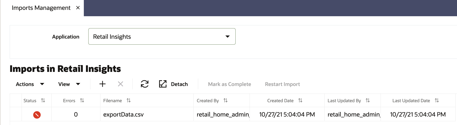 Imports Management Screen