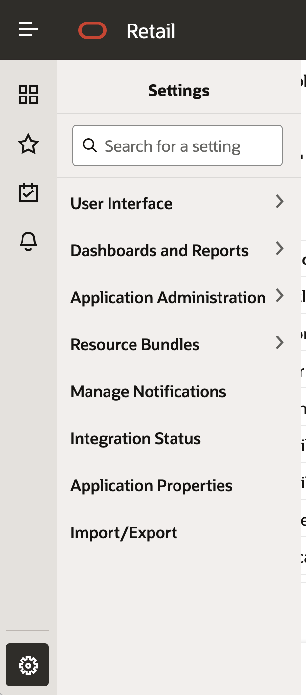 Retail Home Settings Menu