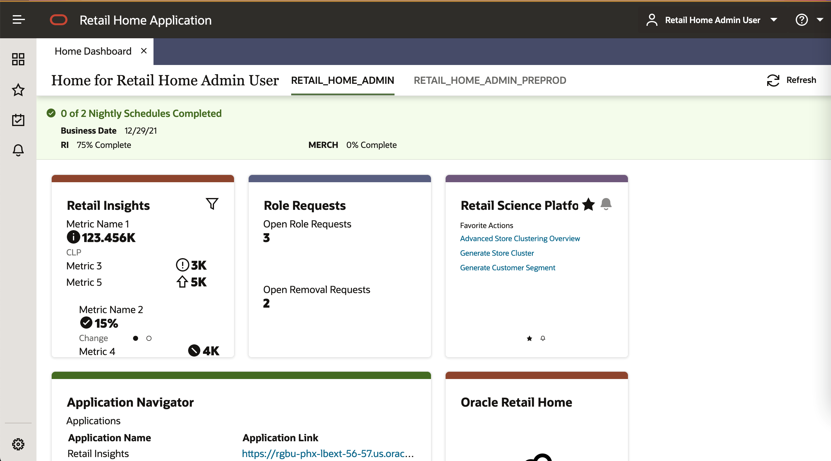 Retail Home Dashboard Retail Home Dashboard