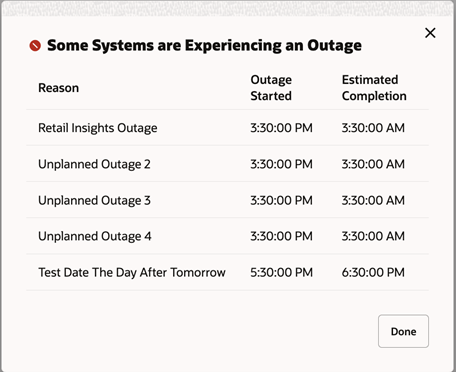 All Current Outages Window