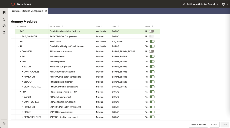 Customer Modules Management