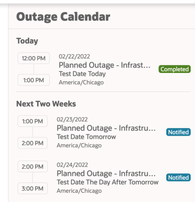 Outage Calendar