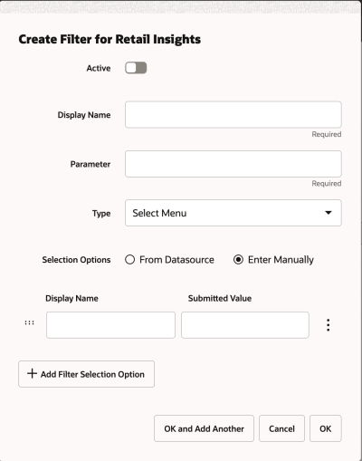 Manual Filter Creation Window Manual Filter Creation Window