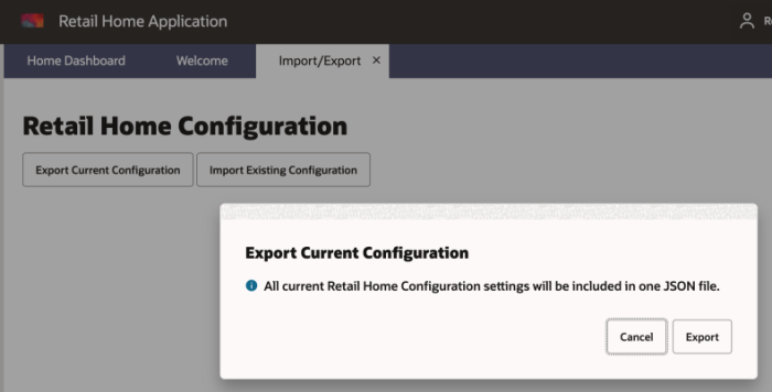 Export Current Configuraton Pop-up Window