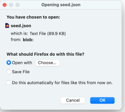 Open or Save Exported Configuration to JSON File