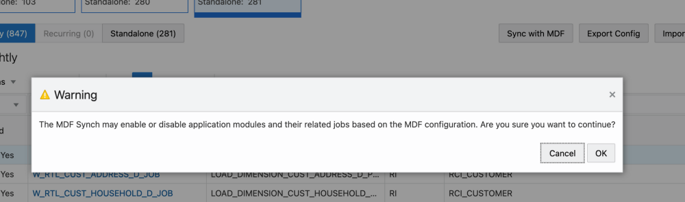 Warning message before syncing with MDF
