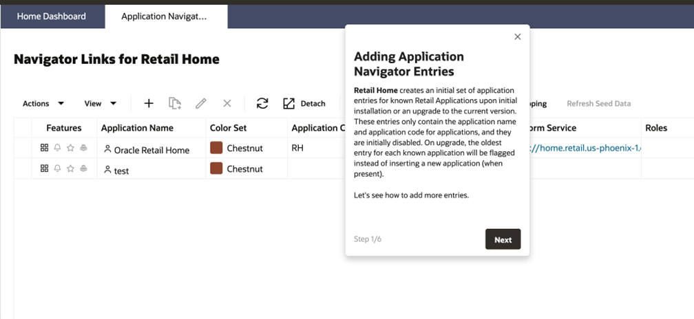 This applications shows the navigator links for Retail Home screen This applications shows the navigator links for Retail Home screen