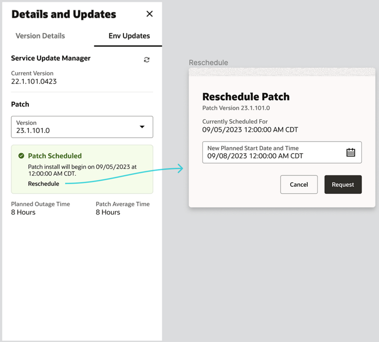 Details and Updates screen showing the reschedule option. Details and Updates screen showing the reschedule option.