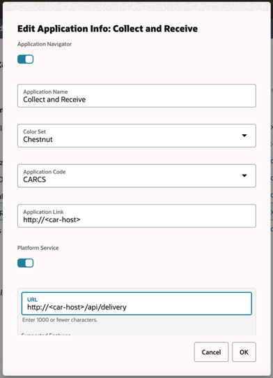 Edit Collect and Receive Options - Top
