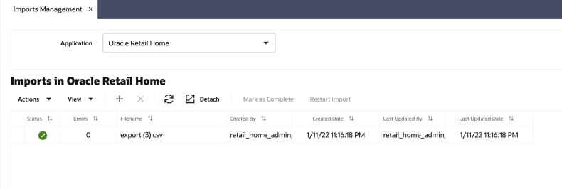 Imports Management Screen