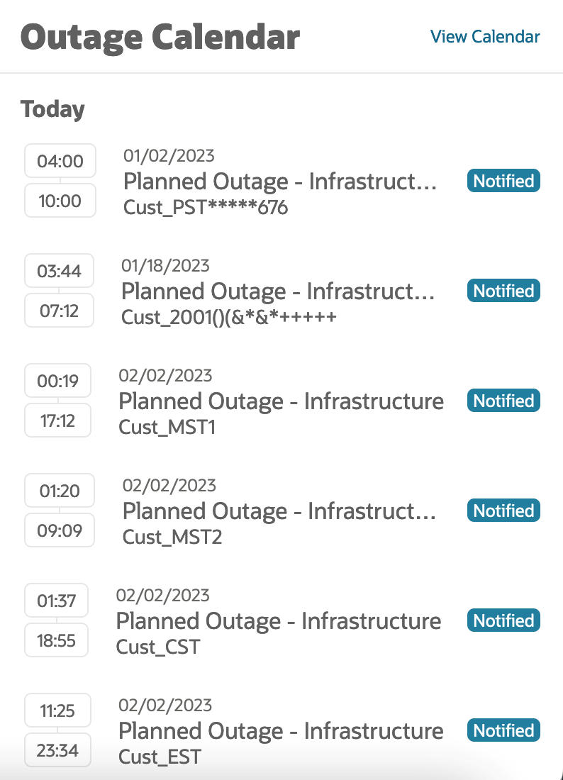 Outage Calendar Outage Calendar