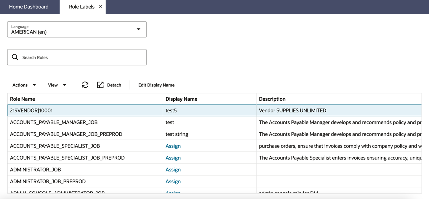 Role Label Configuration Screen