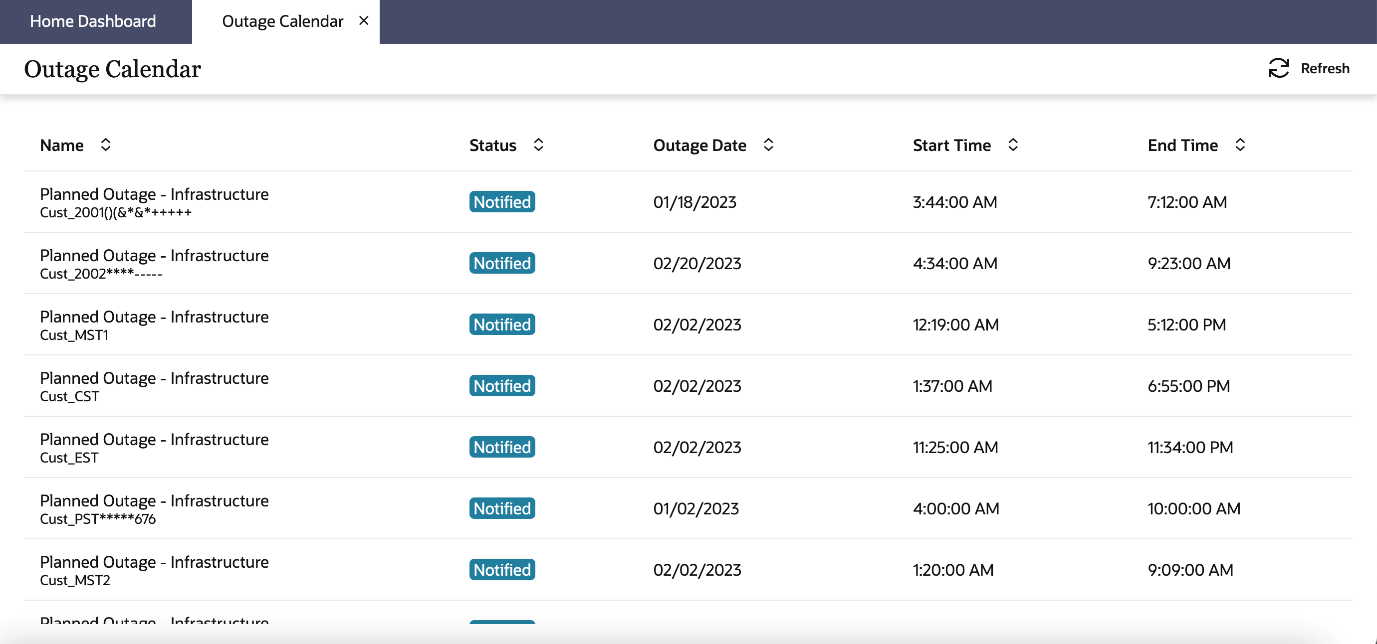 Upcoming Outages List Upcoming Outages List