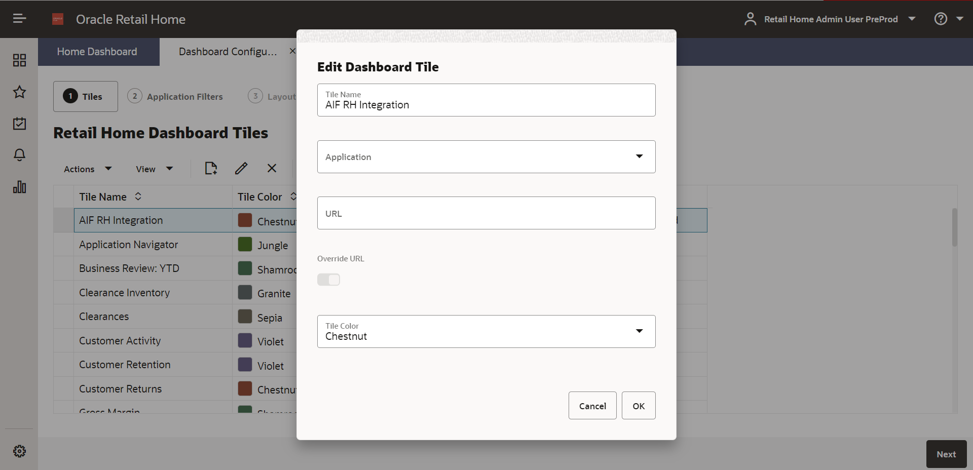 edit dashboard tile popup