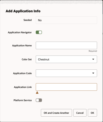 Add Applicatio Info Dialog