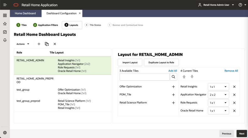 Role and Application Tile Mapping