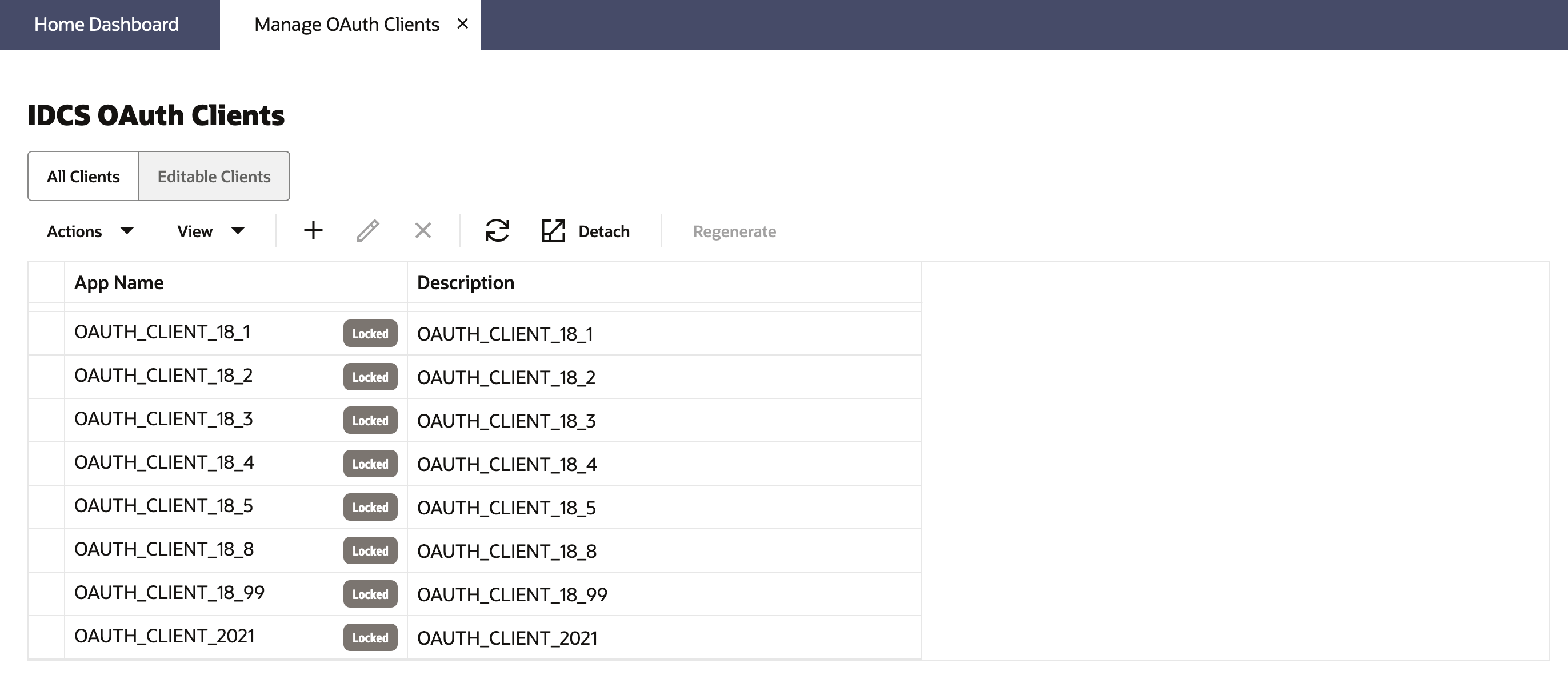 Manage OAuth Clients Tab Manage OAuth Clients Tab