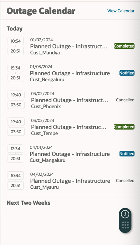 Outage Calendar