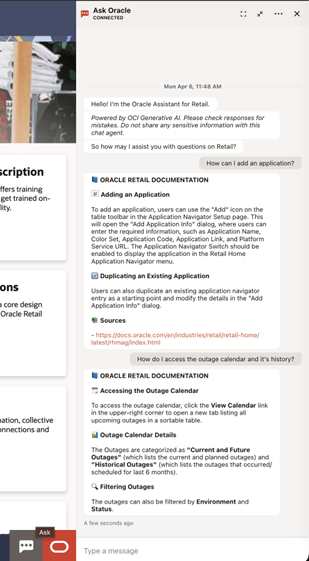 Ask Oracle Chat Panel